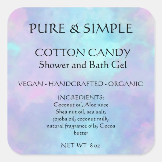 綿飴バスジェルシャワー手作り製品 スクエアシール (正面)