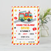 緊急おもしろい!消防車をテーマにしたパーティの招待状 招待状 (スタンド正面)