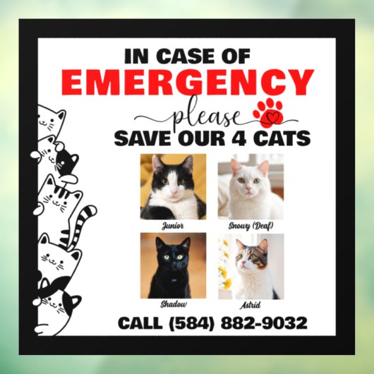 緊急の場合救は写真付きカスタム猫4 ウィンドウサイン (シート3)