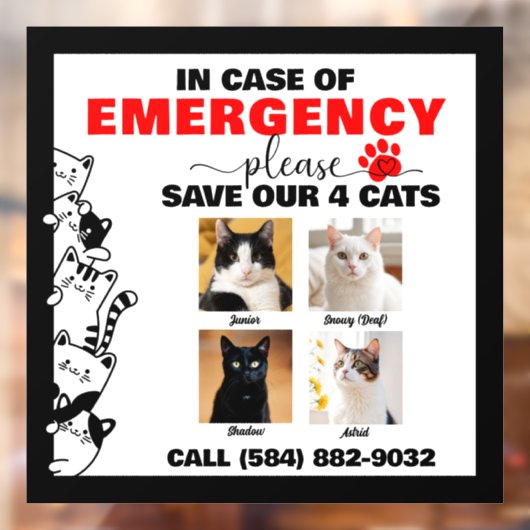 緊急の場合救は写真付きカスタム猫4 ウィンドウサイン (シート2)