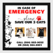 緊急の場合救は3匹の猫のカスタム写真 ウィンドウサイン (シート)