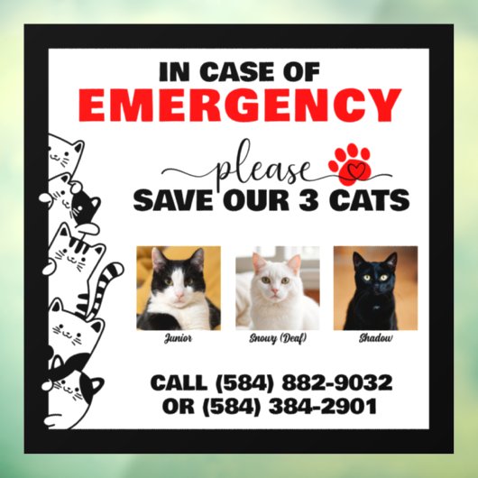 緊急の場合救は3匹の猫のカスタム写真 ウィンドウサイン (シート3)