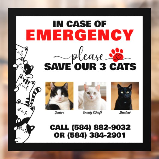 緊急の場合救は3匹の猫のカスタム写真 ウィンドウサイン (シート2)