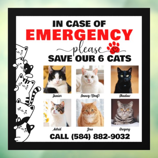 緊急の場合救は6猫の写真カスタム ウィンドウサイン (シート3)