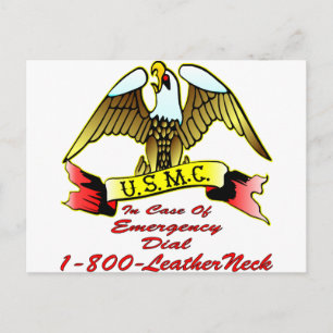 緊急ダイヤル1-800-LeatherNeckの場合のUSMC ポストカード