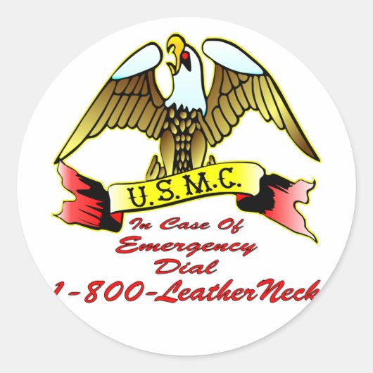 緊急ダイヤル1-800-LeatherNeckの場合のUSMC ラウンドシール (正面)