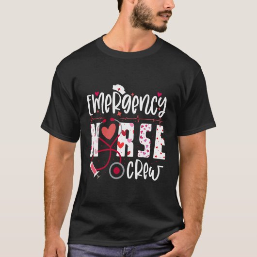 緊急ナースクルーハート聴診器バレンタイン Tシャツ (正面)
