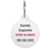 緊急事態の中の子供のアレルギー警報アドレナリン ペット　ネームタグ (裏面)