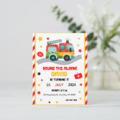 緊急出動！消防車をテーマにしたパーティーの招待状 インビテーションポストカード (スタンド正面)