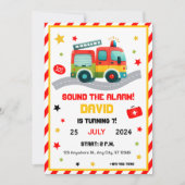 緊急出動！消防車をテーマにしたパーティーの招待状 招待状 (正面)