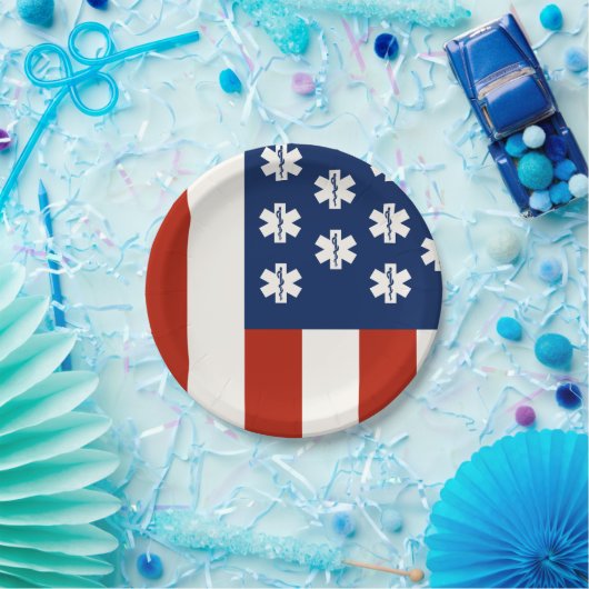 緊急医療従事者の献上品USA国旗 – EMT EMS ペーパープレート (パーティー)