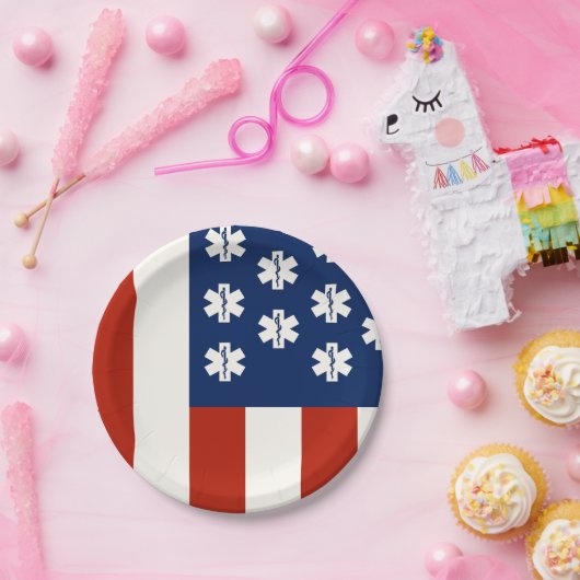 緊急医療従事者の献上品USA国旗 – EMT EMS ペーパープレート (パーティー)