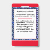 緊急医療警告の写真ID バッジ (裏面)