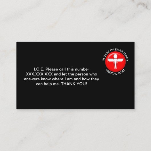 緊急医療警報カードの場合 名刺 (裏面)