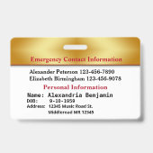 緊急医療警連絡告IDカードカスタム バッジ (裏面)