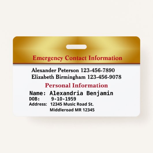 緊急医療警連絡告IDカードカスタム バッジ (裏面)