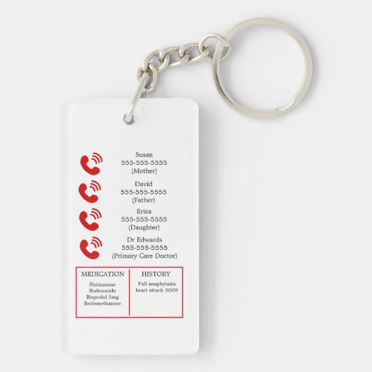 緊急時のアレルギー(例:C.E.) カードアレルギー キーホルダー (裏面)