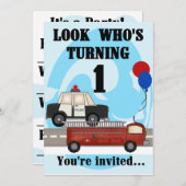 緊急時の第1誕生日の招待 招待状 (正面/裏面)