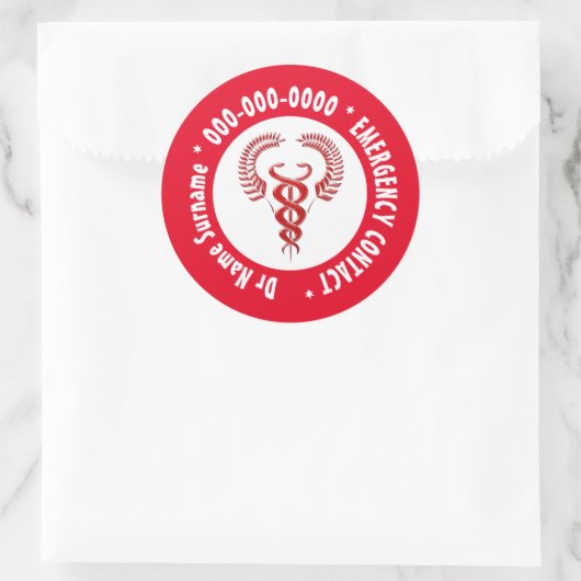 緊急時の赤いカドゥセウスの白連絡上 ラウンドシール (バッグ)