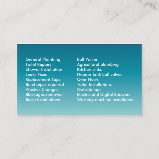 緊急時サービスの鉛管工を垂直にすること 名刺 (裏面)