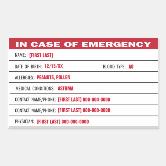 緊急時情報の追加文字シール 長方形シール (正面)