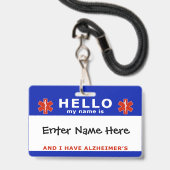 緊急時情報 アルツハイマー HELLO バッジ (正面（ネックストラップ付）)
