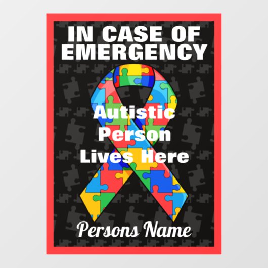 緊急自パーソナライズされた閉症患者が住む ウィンドウサイン (シート)