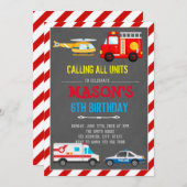 緊急車両輸送誕生日カード 招待状 (正面/裏面)