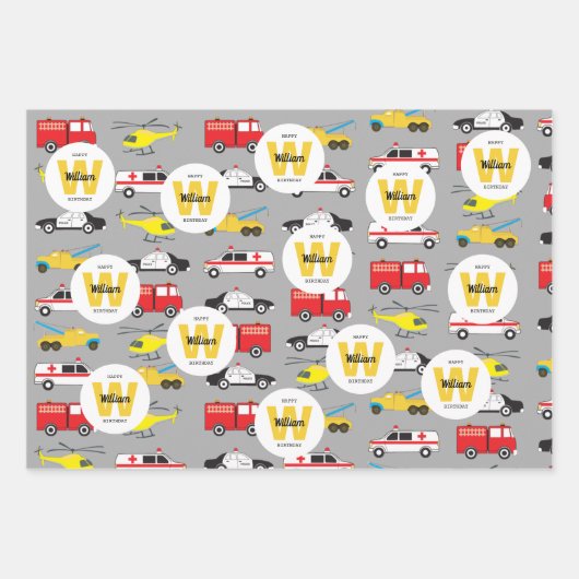 緊急車両輸送誕生日名 ラッピングペーパーシート (正面)