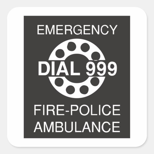 緊急通報999 Sign消防警察救急車 スクエアシール (正面)