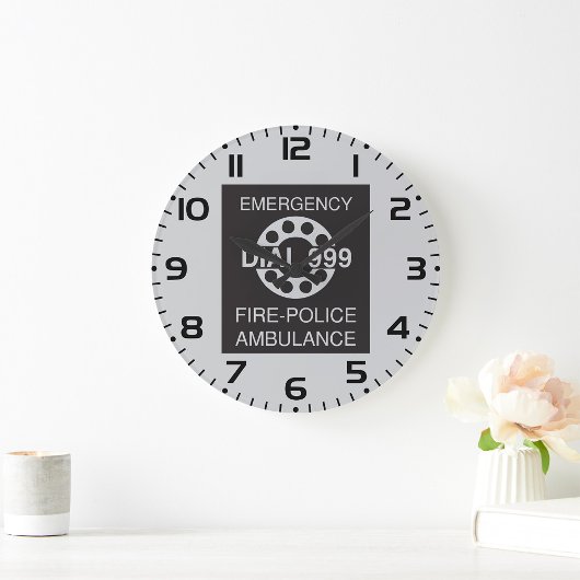 緊急通報999 Sign消防警察救急車 ラージ壁時計