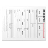 緊急連絡情報シート ノートパッド (正面)