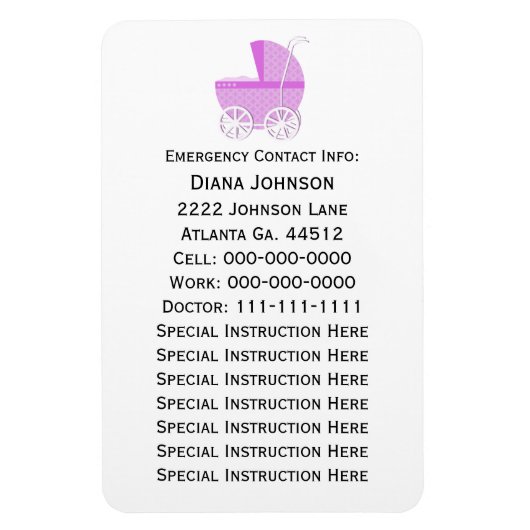 緊急連絡磁石：ピンクベビーキャリッジ マグネット (縦)