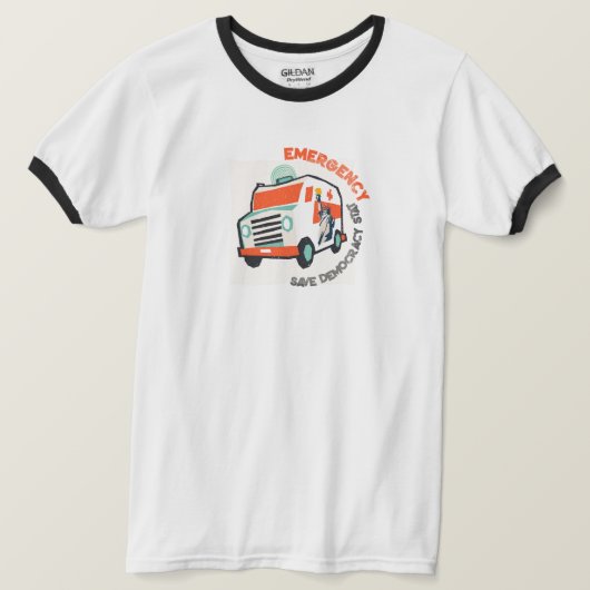 緊急!救民主主義の状態!救急車 Tシャツ (デザイン正面)
