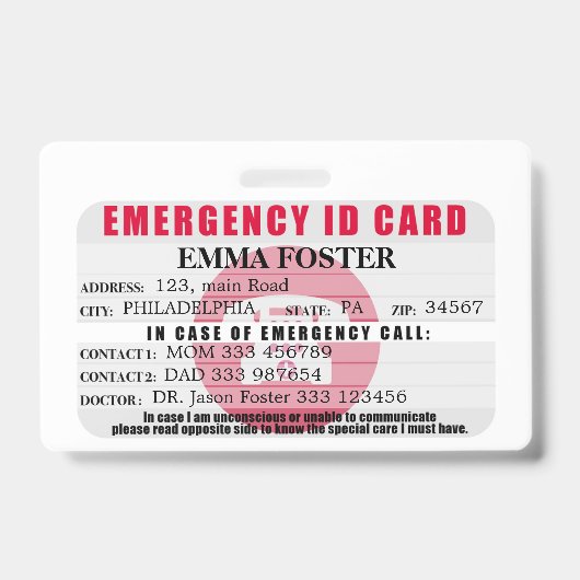 緊急IDメディカルカードバッジ バッジ (正面)