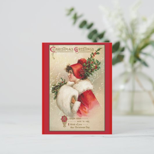 緋色かわいらしのホリデーカードの女ビクトリアン性 シーズンポストカード (スタンド正面)