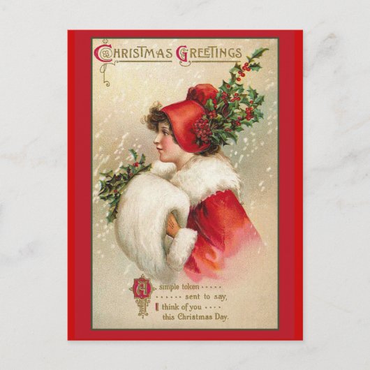 緋色かわいらしのホリデーカードの女ビクトリアン性 シーズンポストカード (正面)