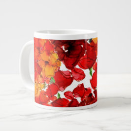 緋色とオレンジ色の水の色の白の花 ジャンボコーヒーマグカップ