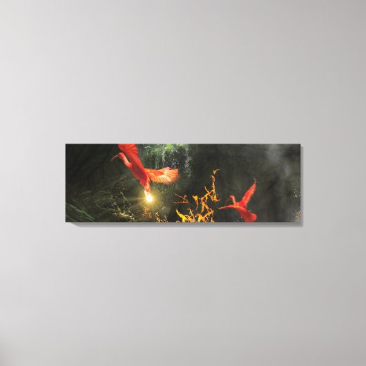 緋色のイビスバードが光を盗む キャンバスプリント (正面)