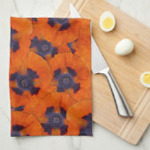 緋色のオレンジ色のポピーのシームレスなパターン キッチンタオル (四つ折り)