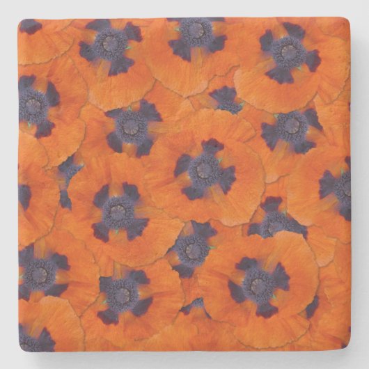 緋色のオレンジ色のポピーのシームレスなパターン ストーンコースター (正面)