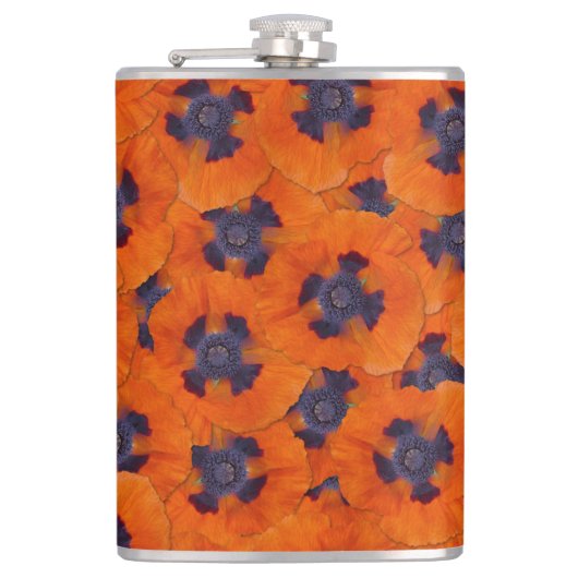 緋色のオレンジ色のポピーのシームレスなパターン フラスク (正面)