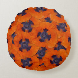 緋色のオレンジ色のポピーのシームレスなパターン ラウンドクッション