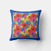 緋色のケシと鮮やかな青いトウモロコシ クッション (裏面)