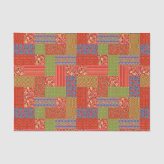 緋色のケシ柄ノスタルジックフェイクパッチワーク 薄葉紙 (正面)