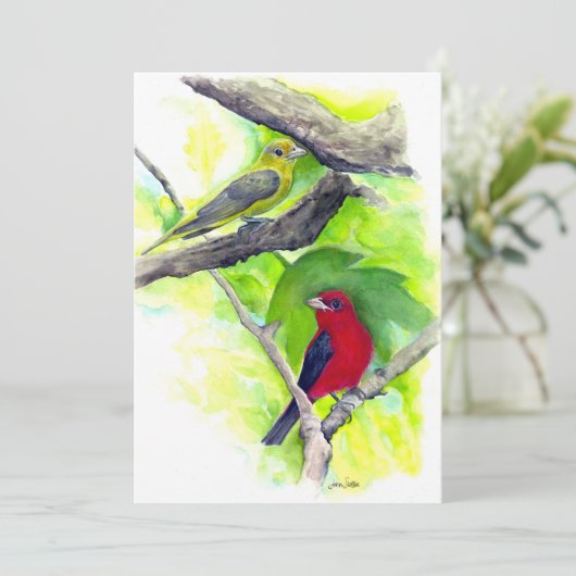 緋色のタネジャーズ鳥の水絵画色の サンキューカード (スタンド正面)