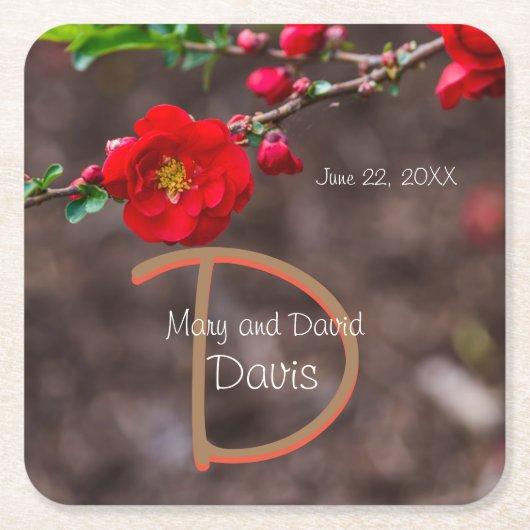 緋色のトップ結婚コースター スクエアペーパーコースター (正面)