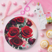 "緋色のバラ開花：情熱の花束" ペーパープレート (パーティー)