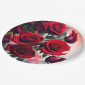 "緋色のバラ開花：情熱の花束" ペーパープレート (アングル)