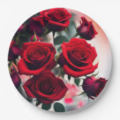 "緋色のバラ開花：情熱の花束" ペーパープレート (正面)